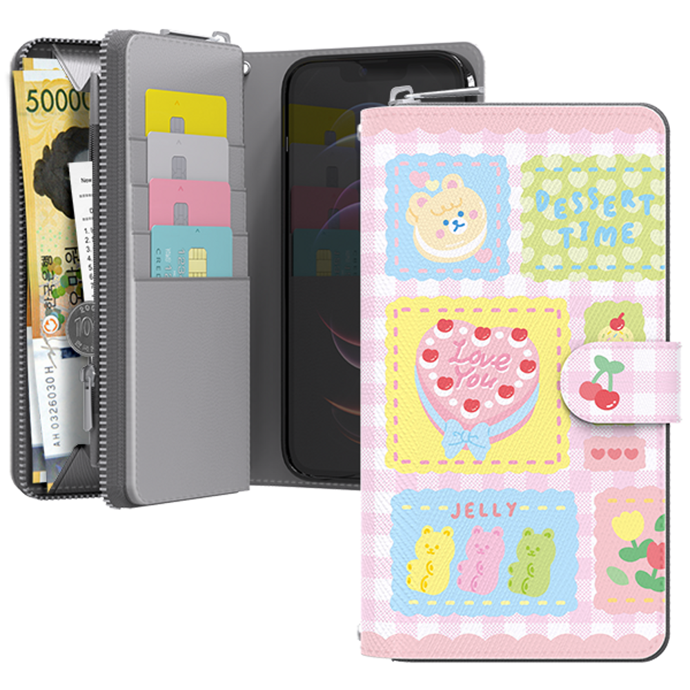 [S2B] Just 4U Minimal Dessert Zipper Diary Case for iPhone _ Wallet-type phone bumper for banknotes, coins, and cards,Full Body Protective Cover _  Made in Korea